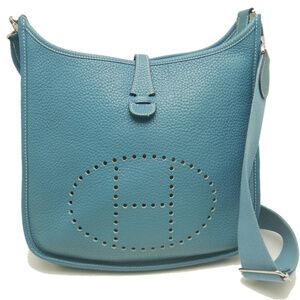 HERMES Evelyne 3PM Shoulder Bag, Taurillon Clemence Leather, Blue Jean, Women...